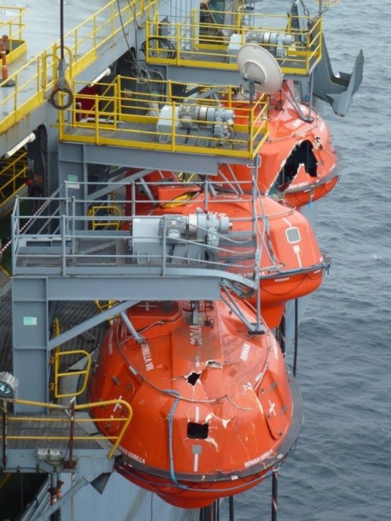 Damage to the lifeboats following the collapse